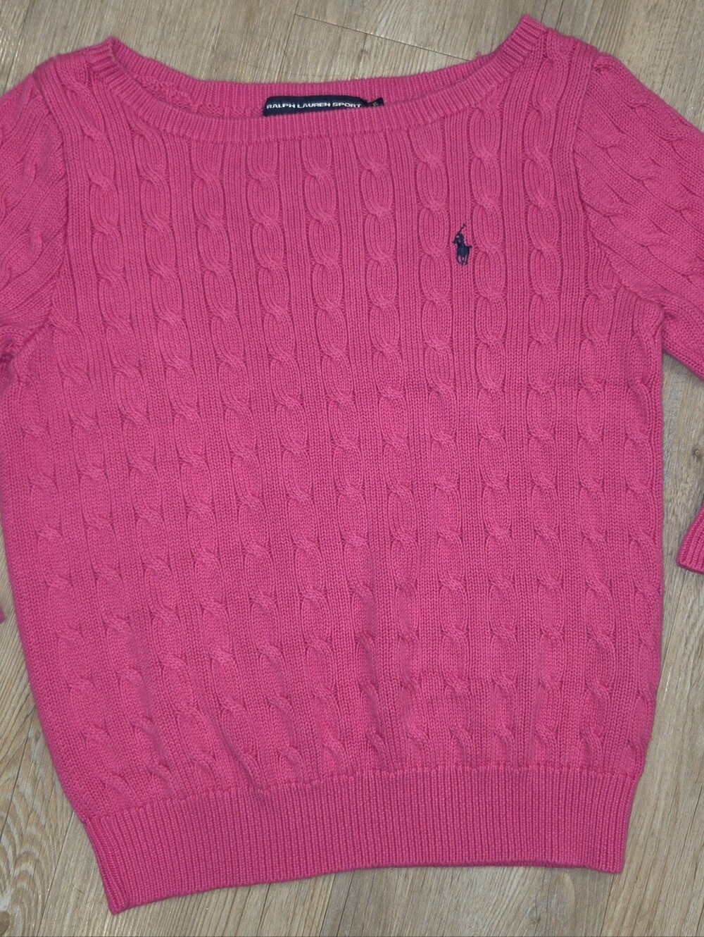 Ralph Lauren Bright Pink Cable-Knit Scoop Neck Sweater